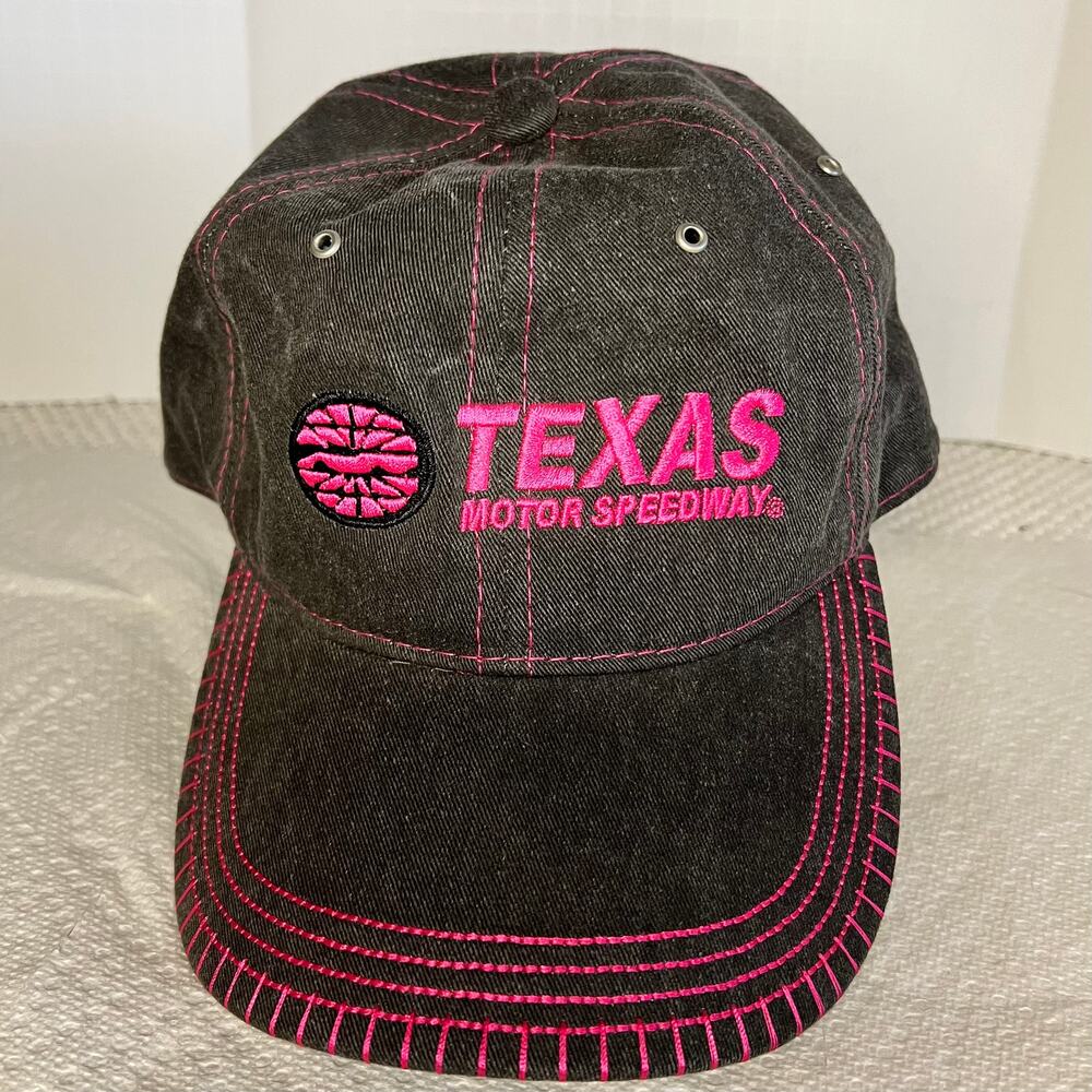 Texas Motor Speedway Baseball Cap Strapback Hat Dk Grey Casual Wear Pink Logo